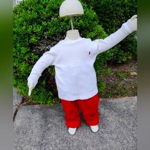 NWT Ralph Lauren cream waffle knit long sleeve tee/red corduroy pants 😍